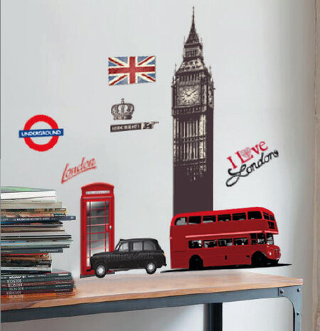 muursticker London 50 x 70 cm vinyl rood/zwart
