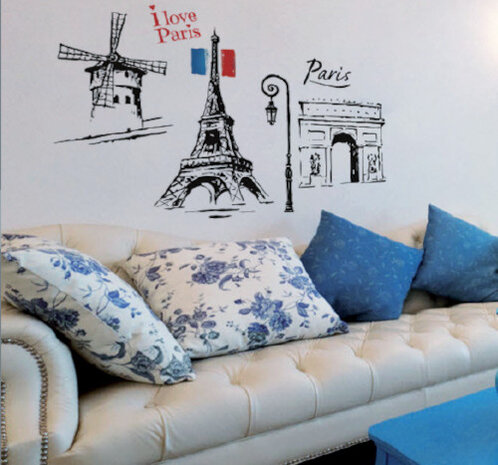 muursticker Paris 50 x 70 cm vinyl zwart/wit