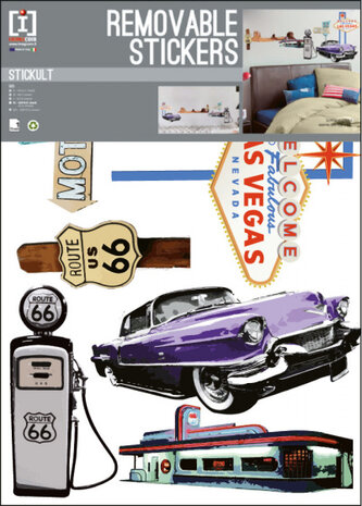 muursticker Route 66 vinyl 50 x 70 cm paars