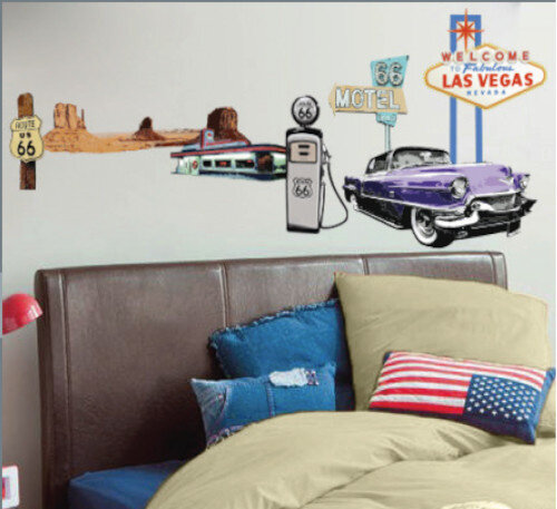 muursticker Route 66 vinyl 50 x 70 cm paars