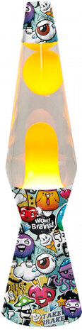 lavalamp Graffiti 40 x 9,2 cm glas/staal 30W geel