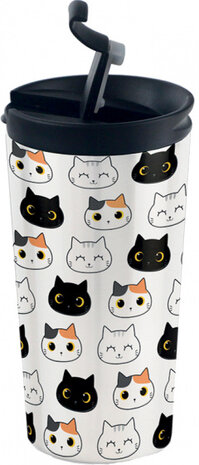 thermosbeker Cats dubbelwandig 350 ml RVS wit/zwart