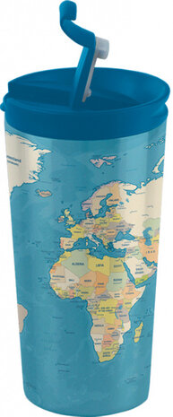 thermosbeker kaart dubbelwandig 350 ml RVS blauw