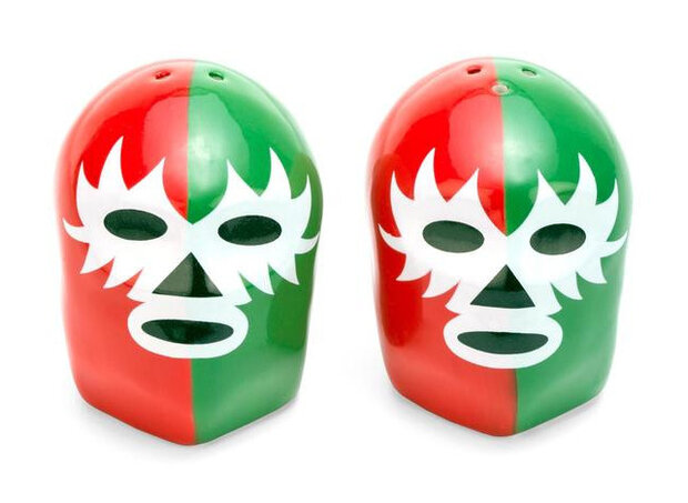 peper- en zoutmolen Dos Luchadores keramiek rood/groen