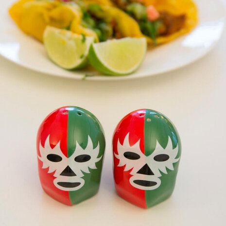 peper- en zoutmolen Dos Luchadores keramiek rood/groen