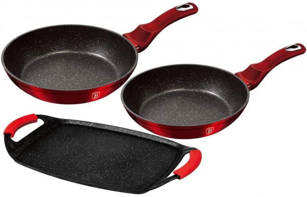 pannenset Burgundy aluminium rood/zwart 3-delig