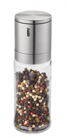peper- of zoutmolen Lamola 16,6 x 5,5 cm RVS/glas zilver