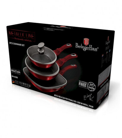 pannenset Burgundy aluminium rood 6-delig