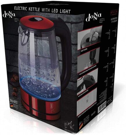 waterkoker Burgundy 1,7 liter 2200W glas rood
