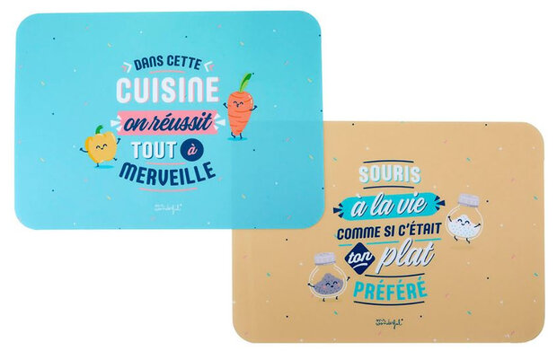 placemats Mr. Wonderful 40 cm PP blauw/beige 2 stuks