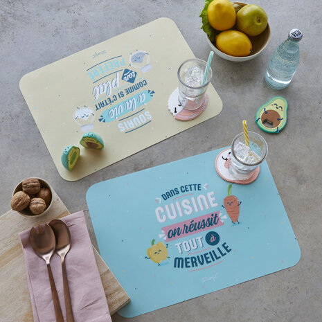 placemats Mr. Wonderful 40 cm PP blauw/beige 2 stuks