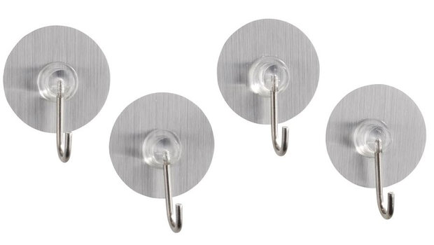 wandhaken Static-Loc 3,8 x 2,1 cm RVS zilver 4 stuks