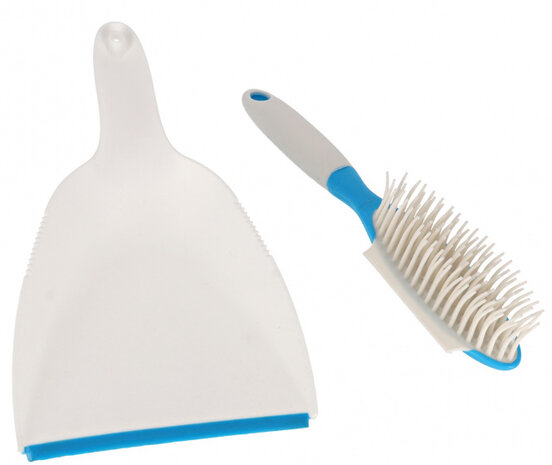 handborstel met blik 32 x 8 x 8 cm wit/blauw 2-delig