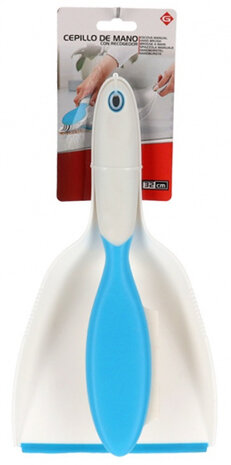handborstel met blik 32 x 8 x 8 cm wit/blauw 2-delig