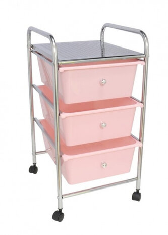 organizer met drie lades 36 x 61 cm staal zilver/roze