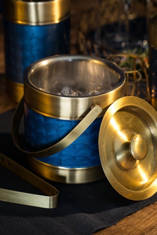 ijsemmer 17 x 16,5 cm RVS blauw/goud 2-delig