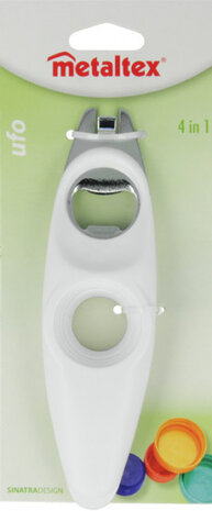 multiopener 15 cm 4-in-1 RVS zilver/wit
