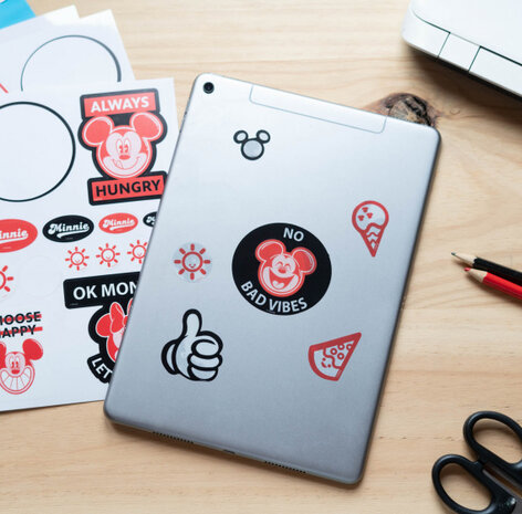 stickers Mickey &amp; Minnie vinyl rood/zwart 50 stuks