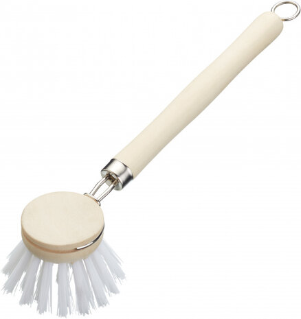 afwasborstel 22,5 cm hout/nylon cr&egrave;me/wit