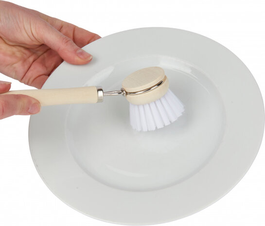 afwasborstel 22,5 cm hout/nylon cr&egrave;me/wit