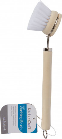 afwasborstel 22,5 cm hout/nylon cr&egrave;me/wit