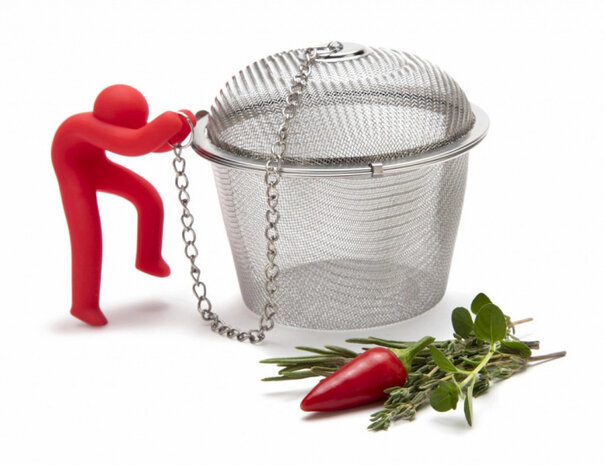 kruideninfuser Hike Mike 8,5 cm RVS&nbsp;rood/zilver