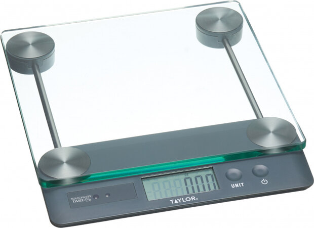 keukenweegschaal 21 x 21 cm glas/RVS transparant