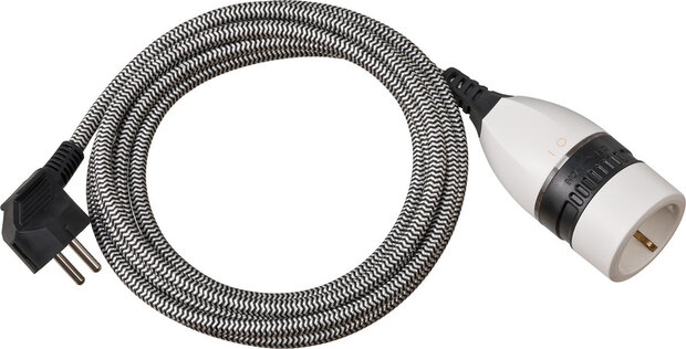verlengkabel IP20 3 meter PVC/textiel zwart/wit