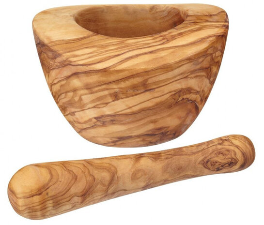 stamper en vijzel 12 x 14 cm hout bruin 2-delig