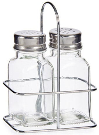 peper- en zoutstel 10 x 5,5 x 14 cm staal/glas 3-delig