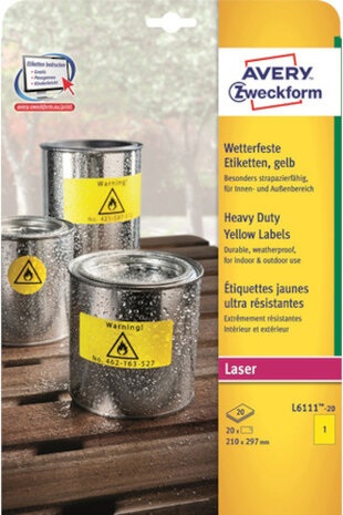 etiketten Zweckform 297 x 210 mm polyester geel 20 stuks