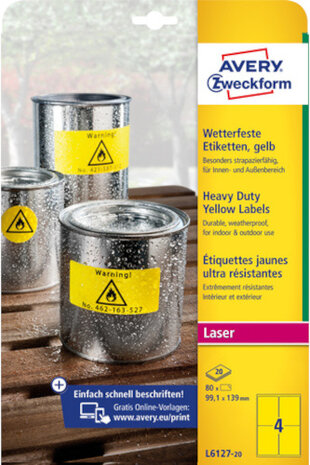 etiketten Zweckform 139 x 99,1 mm polyester geel 80 stuks