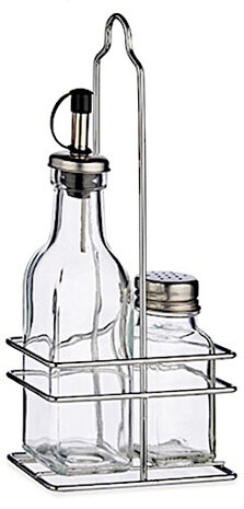 olie- en zoutvaatje 12 x 23 cm staal/glas zilver
