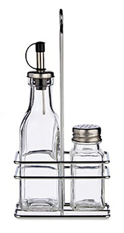 olie- en zoutvaatje 12 x 23 cm staal/glas zilver