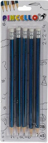 potlodenset hout/rubber blauw 5-delig