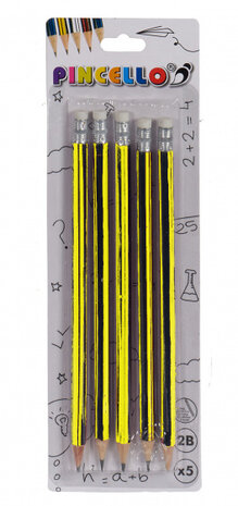 potlodenset hout/rubber zwart/geel 5-delig