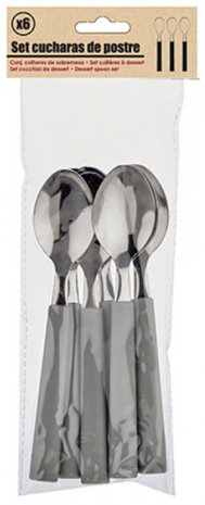 theelepel 15 cm RVS donkergrijs/zilver 6 stuks