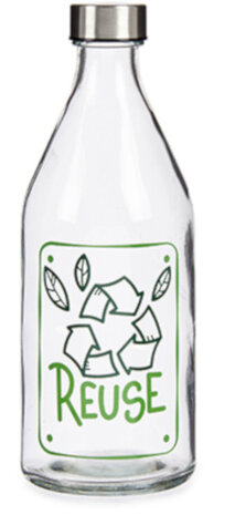 waterfles Reuse 1 liter 9,5 x 25,5 cm glas/staal