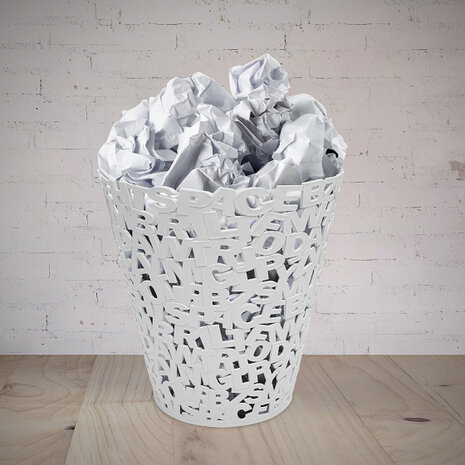 prullenbak letters 18 liter 30 x 28,5 cm wit