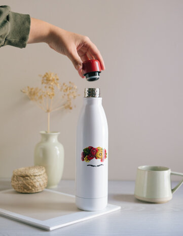 drinkfles Frida Kahlo 500 ml 7 x 25 cm RVS wit