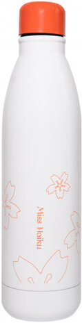 drinkfles Miss Haiku 500 ml 7 x 25 cm RVS wit/oranje