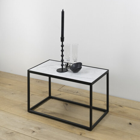 bijzettafel Tijl 60 x 35 x 30 cm steen zwart/wit