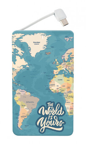 powerbank Blue Maps 4000mAh 19,7 x 9,7 x 1,5 cm blauw