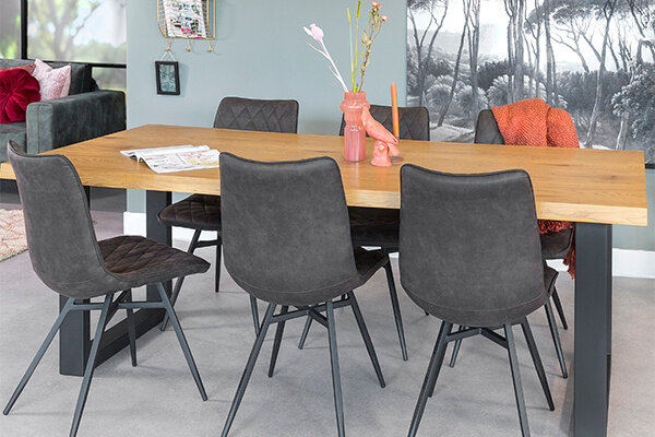 eettafel Natural Oak 160 x 90 cm MDF naturel/zwart