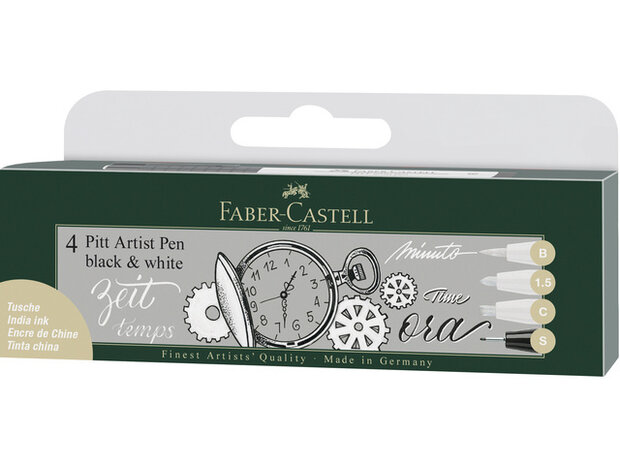 tekenstiften Pitt Artist zwart/wit 4 stuks