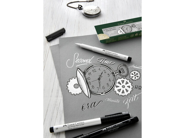 tekenstiften Pitt Artist zwart/wit 4 stuks