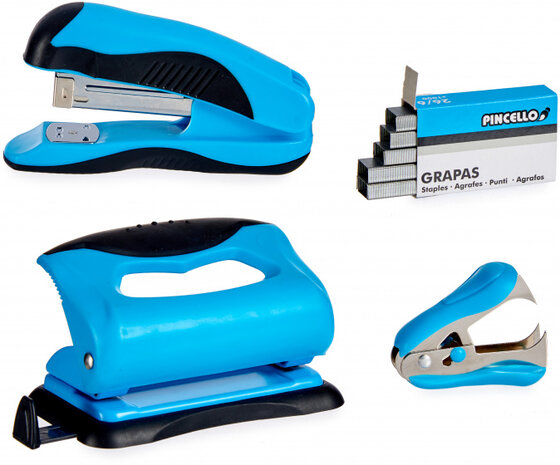 bureauaccessoires staal blauw/zwart 4-delig