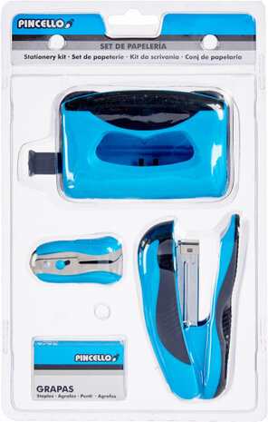 bureauaccessoires staal blauw/zwart 4-delig