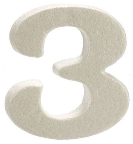 decoratiecijfer 3 10 x 15 x 2 cm polystyreen wit
