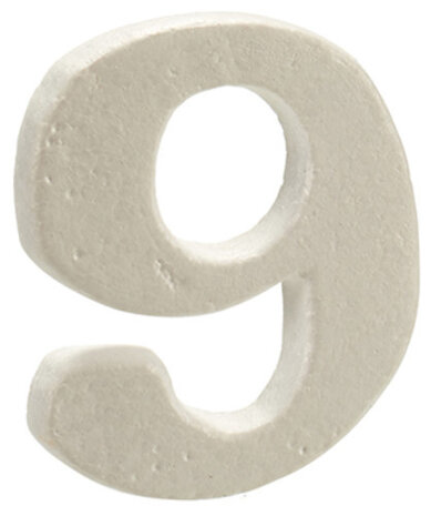 decoratiecijfer 9 10 x 15 x 2 cm polystyreen wit